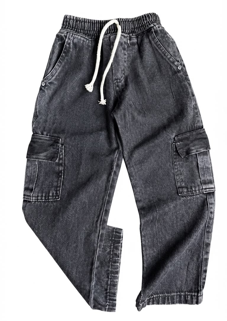 Calça Cargo Preta Marmorizada Street infantil/Juvenil Unissex
