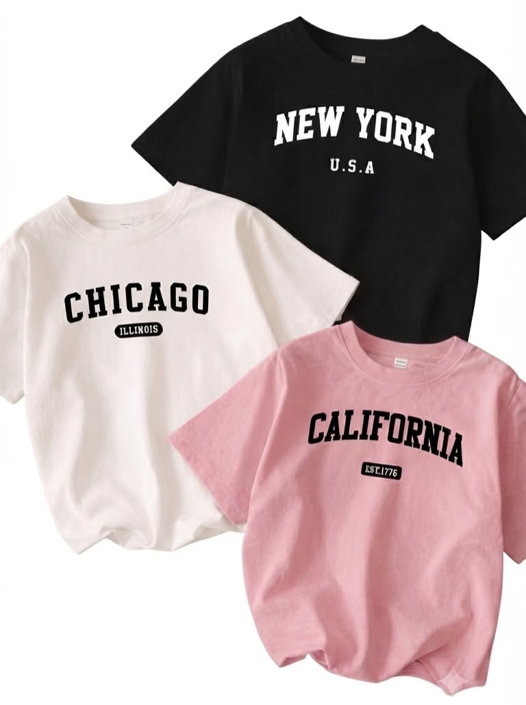 Kit 3 Camisetas Infantil Feminina Califórnia