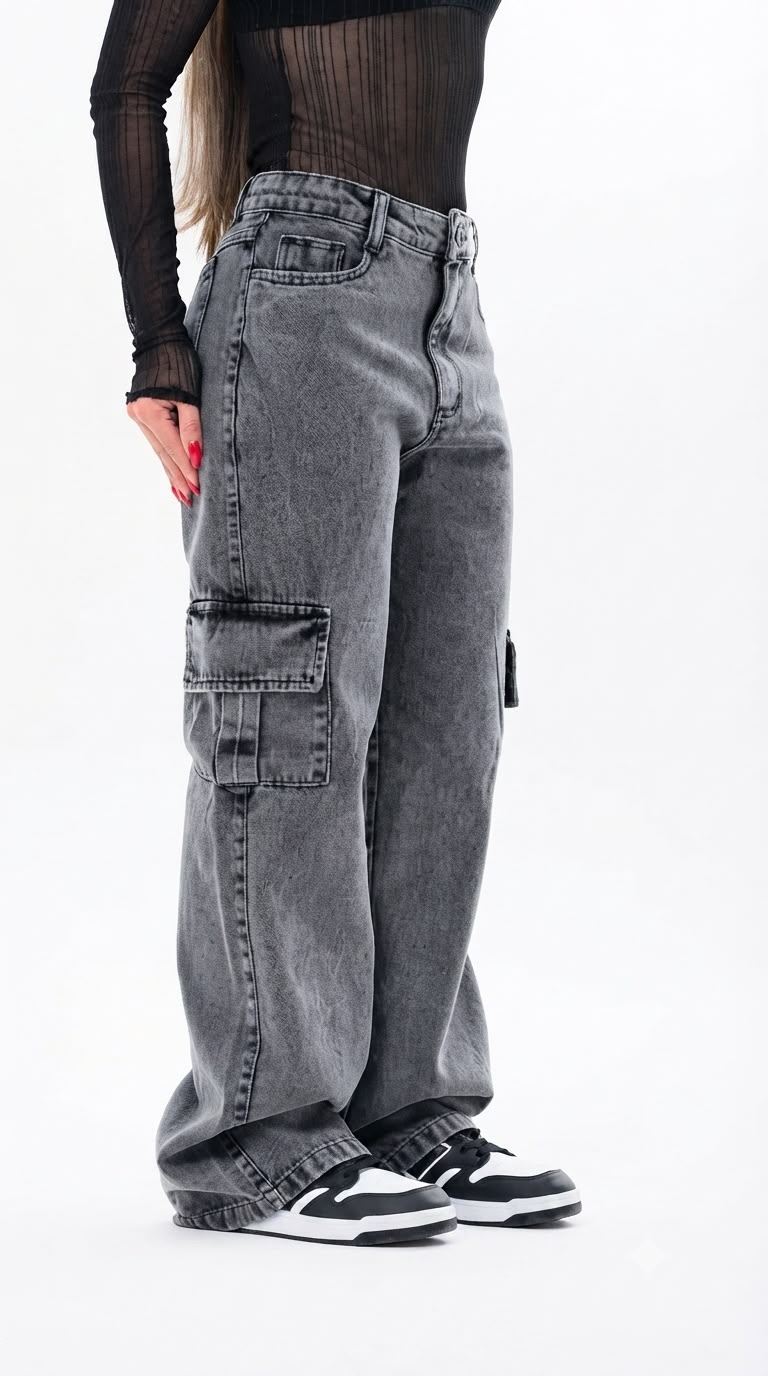 Calça Jeans Cargo Grafite