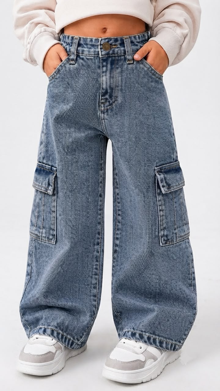 Calça Wide Leg Jeans Feminina Infantil