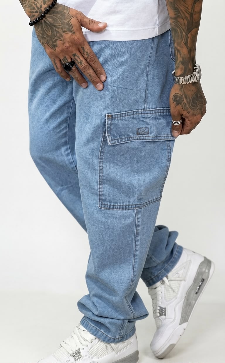 Calça Cargo Jeans Claro Masculina