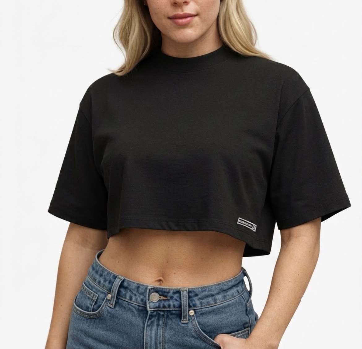 Camiseta Cropped Oversized Gola alta