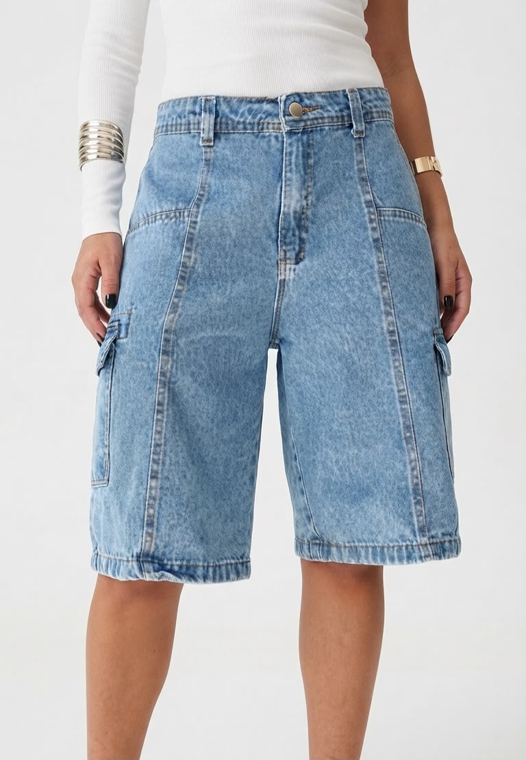 Bermuda Cargo Jeans Feminina